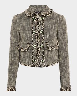 Maison Common Cotton-Blend Tweed Fringed Crop Jacket