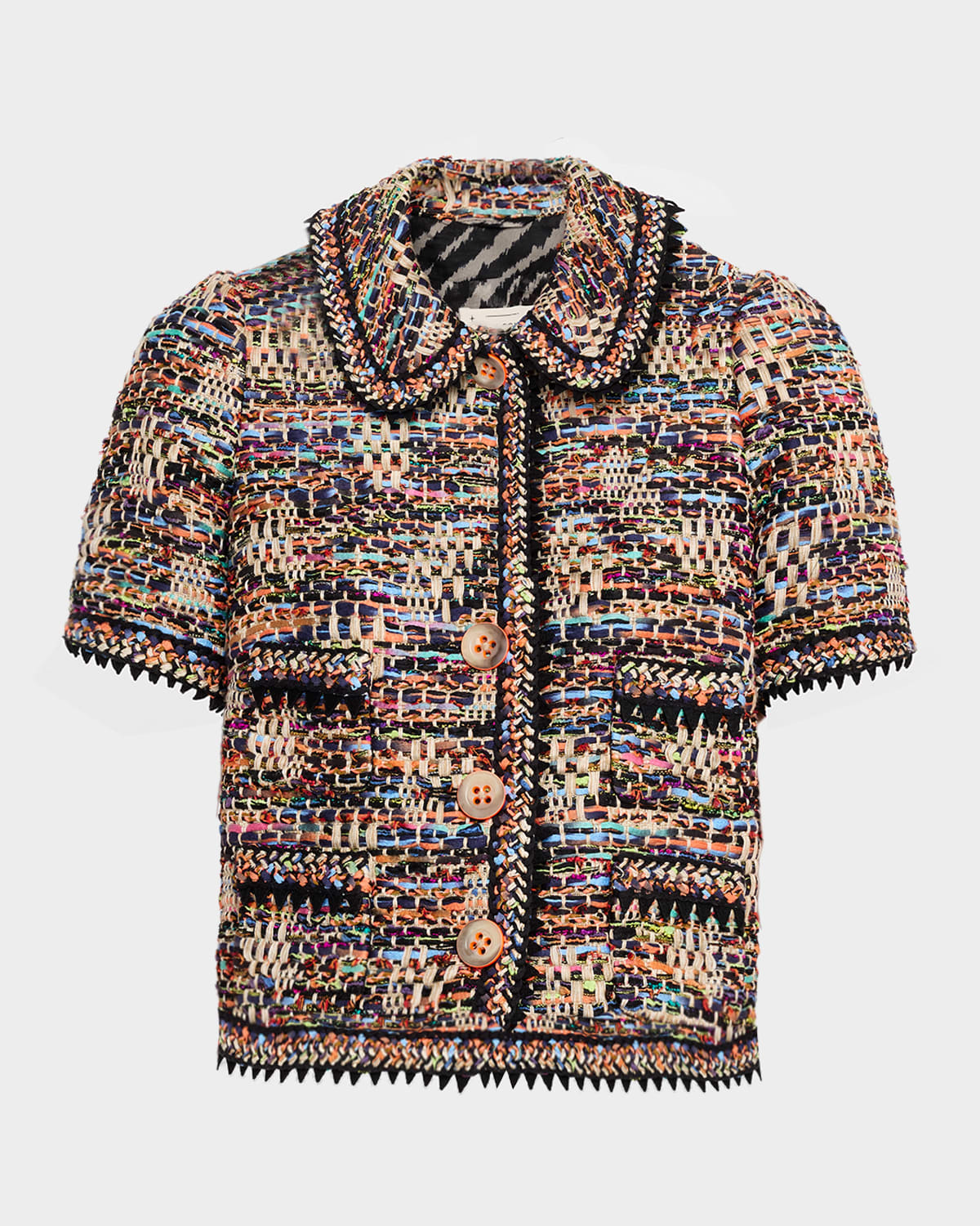 Maison Common Cotton-Blend Tweed Short-Sleeve Jacket