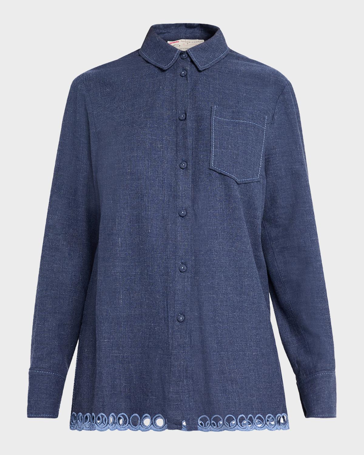 Maison Common Cutwork Embroidered Cotton Button-Down Shirt