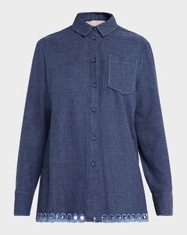 Maison Common Cutwork Embroidered Cotton Button-Down Shirt