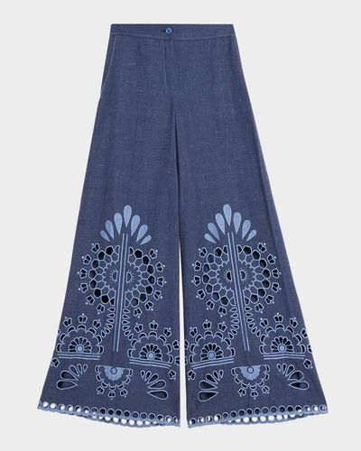 Maison Common Cutwork Embroidered Cotton Wide-Leg Pants