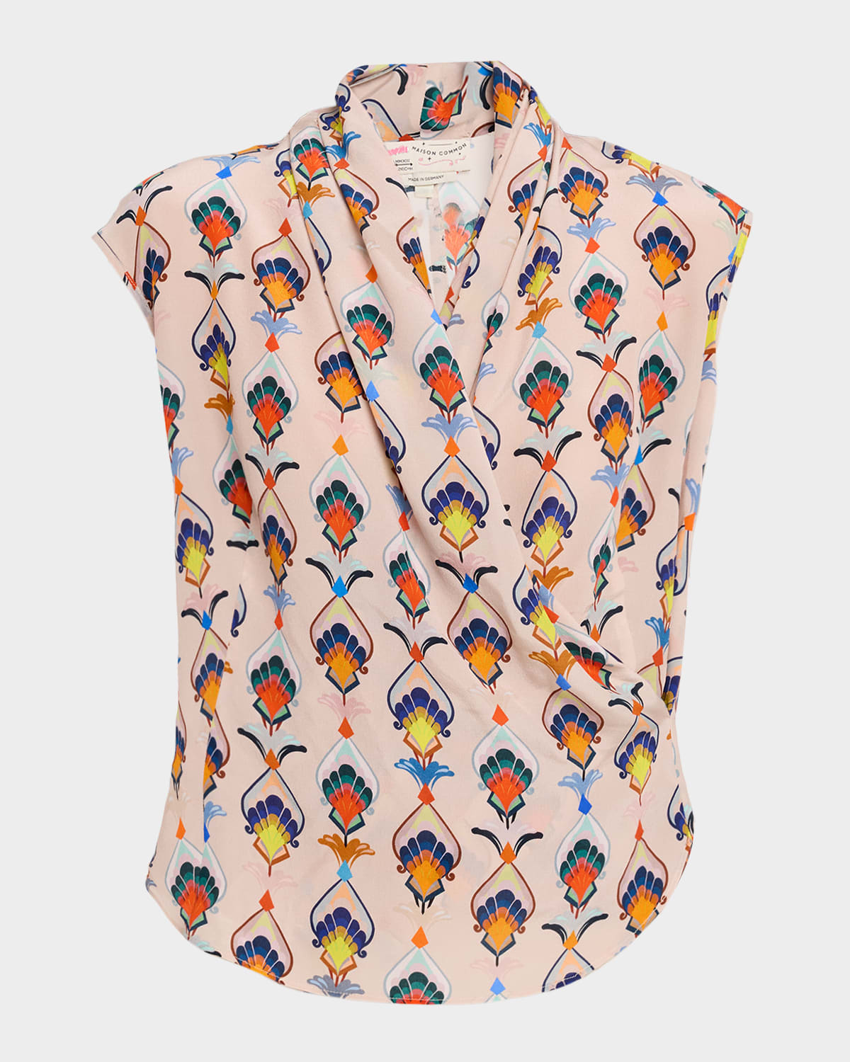 Maison Common Draped Abstract-Print Silk Blouse
