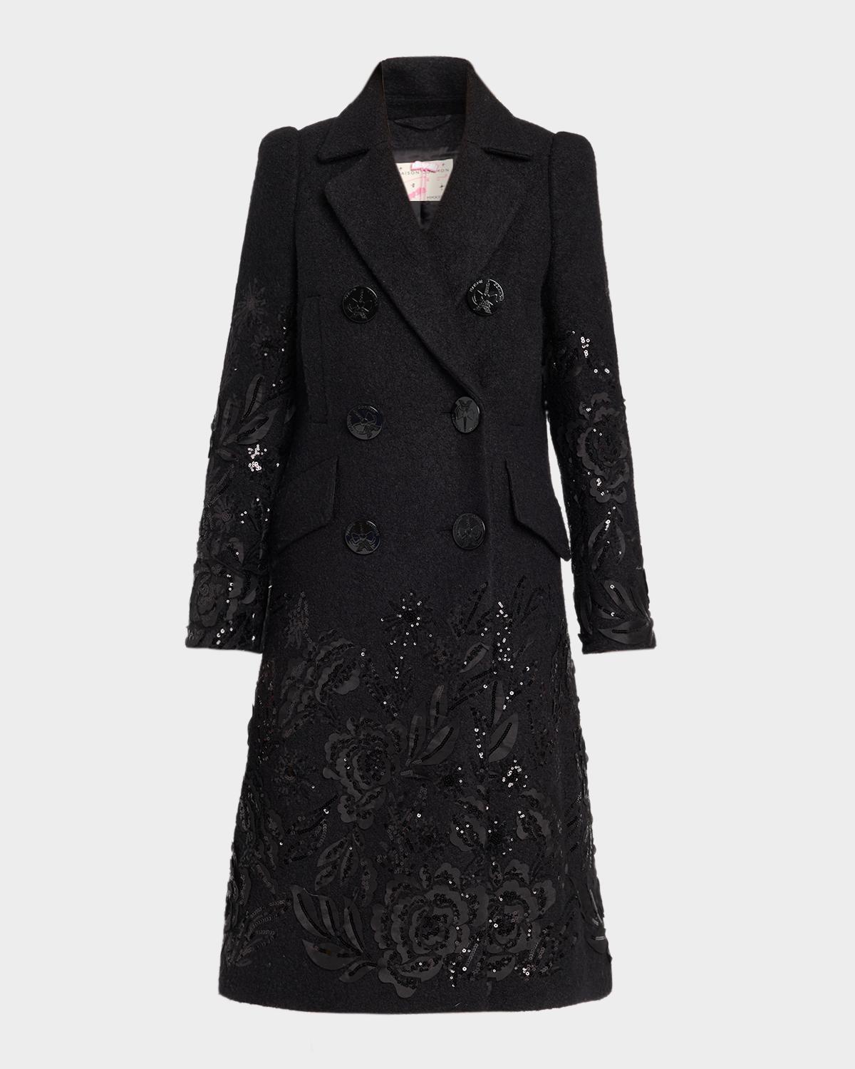 Maison Common Embroidered Boucle Double-Breasted Long Coat