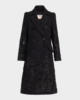 Maison Common Embroidered Boucle Double-Breasted Long Coat