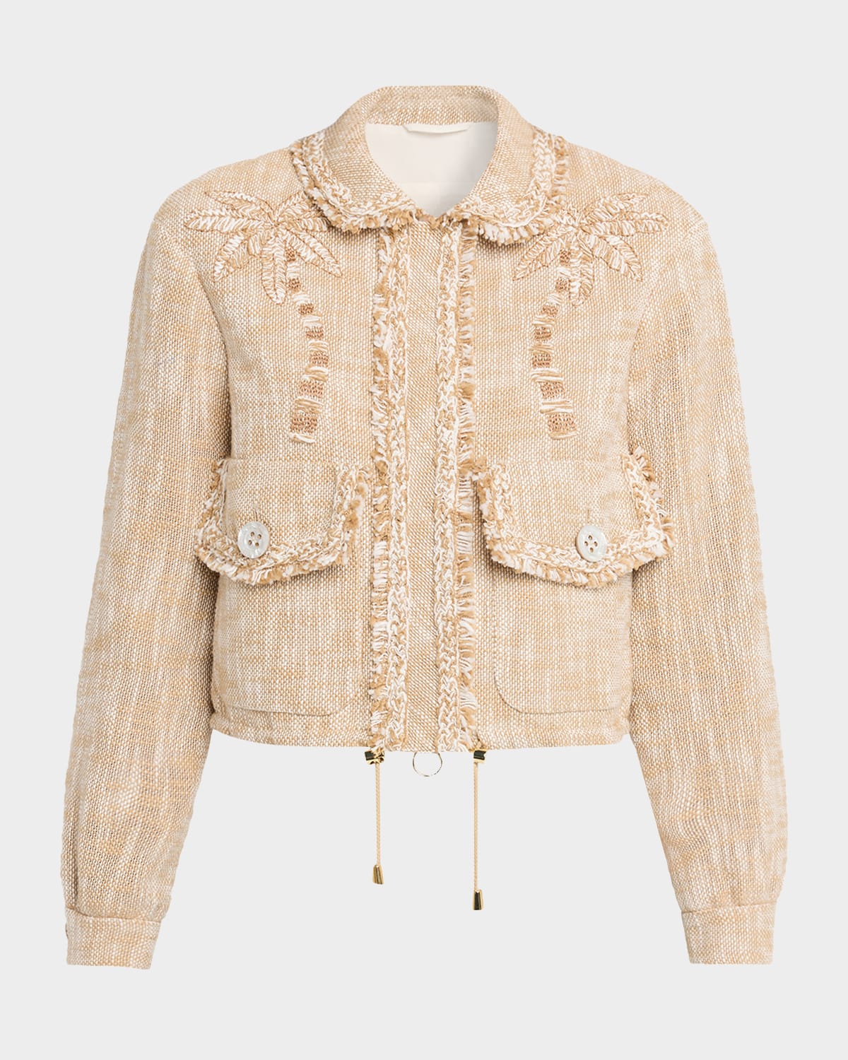 Maison Common Embroidered Cotton Tweed Drawstring Bomber Jacket