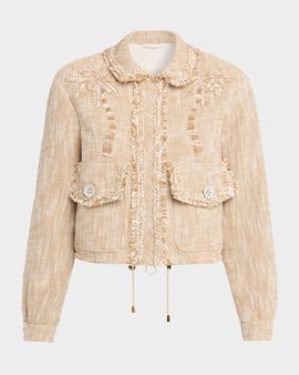 Maison Common Embroidered Cotton Tweed Drawstring Bomber Jacket
