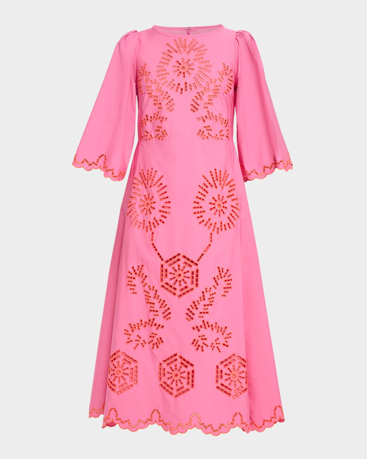 Maison Common Eyelet Embroidered Cotton 3/4-Sleeve Midi Dress