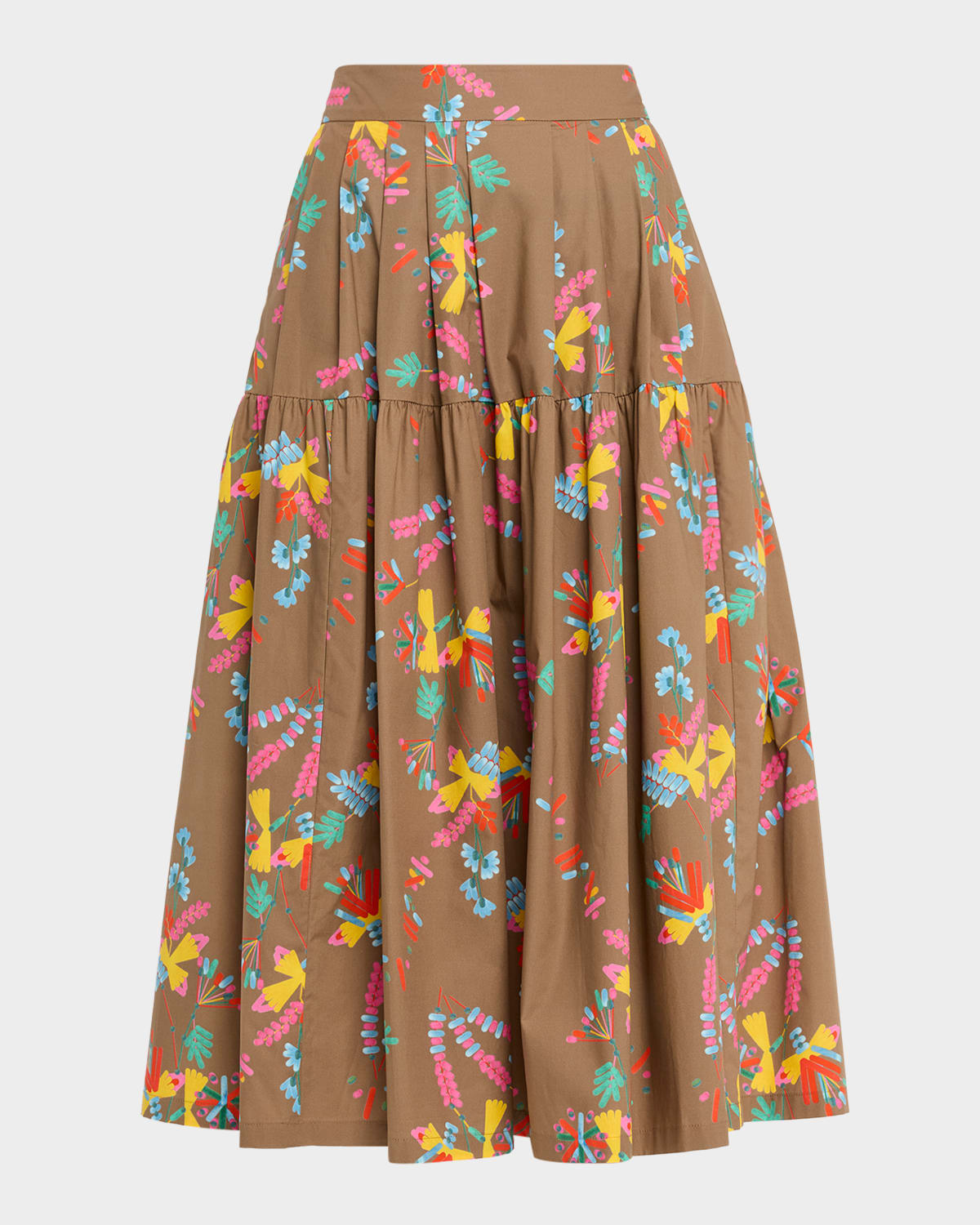Maison Common Geometric Floral Cotton Pleated Midi Skirt