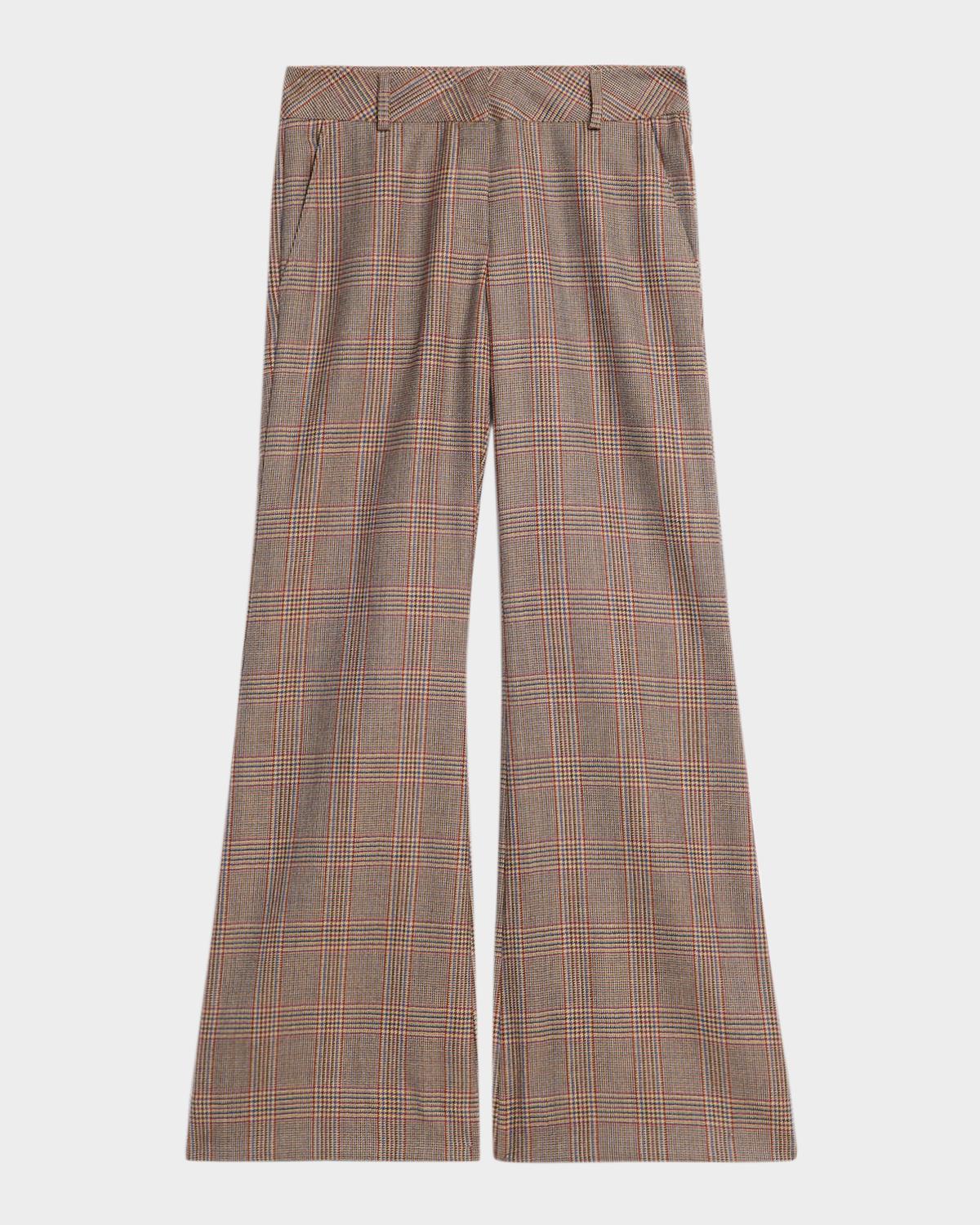 Maison Common Glen Plaid Wool Flared Trousers