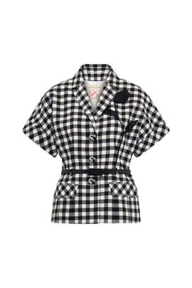 Maison Common Maison Common Belted Plaid Vest With Flower Application