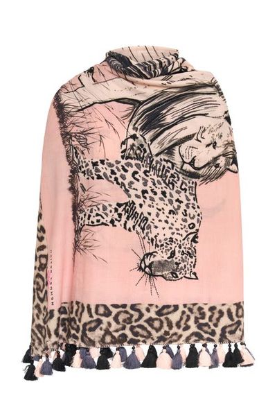Maison Common Maison Common Printed And Embroidered Scarf With Tassels