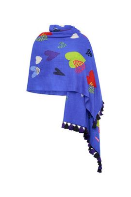 Maison Common Maison Common Printed And Embroidered Scarf With Tassels with heart motifs