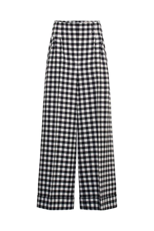 Maison Common Maison Common Wide Leg Plaid Pants With Cuff