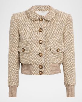 Maison Common Paillette Cashmere Tweed Bomber Jacket