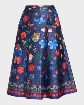 Maison Common Printed Micado Satin Midi Skirt