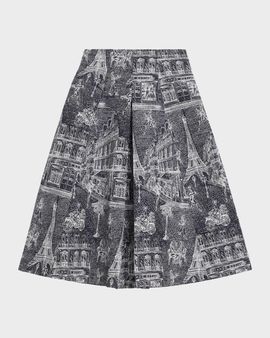 Maison Common Scribble Cotton Jacquard Pleated Midi Skirt