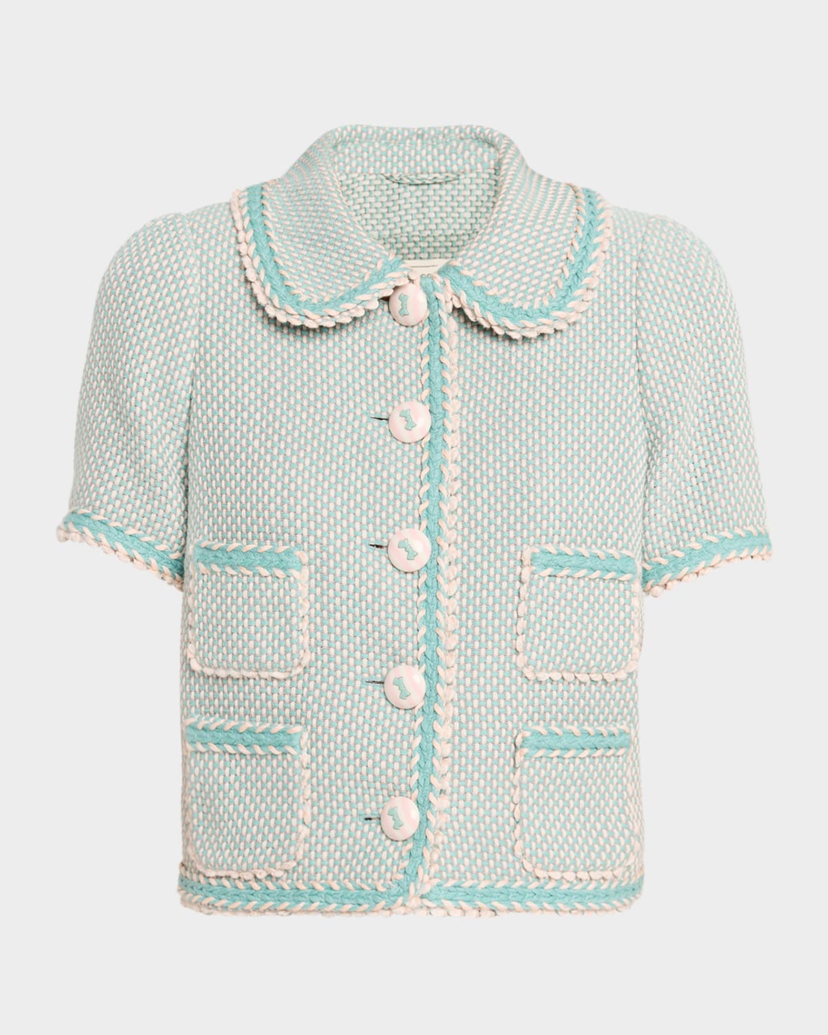 Maison Common Short-Sleeve Cotton Tweed Jacket
