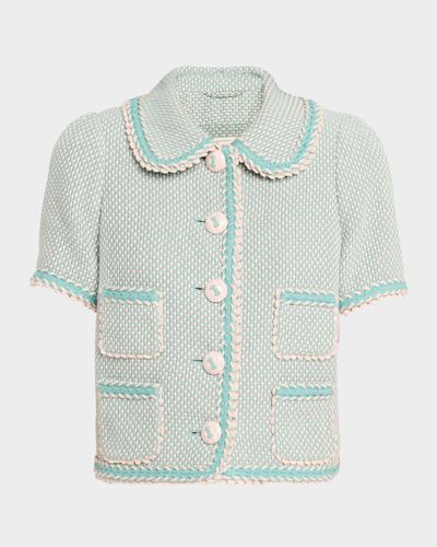 Maison Common Short-Sleeve Cotton Tweed Jacket