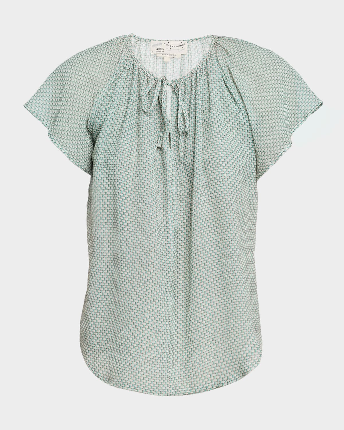 Maison Common Tweed-Print Silk Chiffon Flutter-Sleeve Blouse