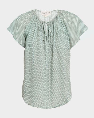 Maison Common Tweed-Print Silk Chiffon Flutter-Sleeve Blouse