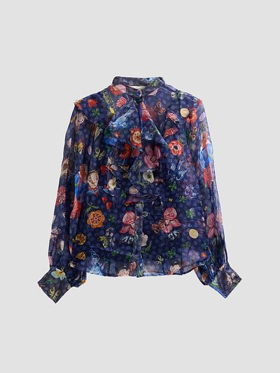 Maison Common Women's Floral Silk Organza Tieneck Blouse