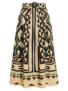 Maison Common Women's Patterned Cotton Canvas Belted Midi-Skirt