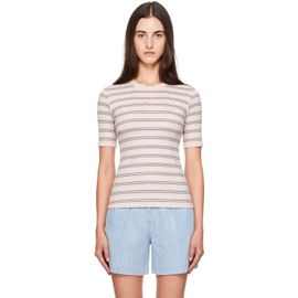 Maison Kitsuné Maison Kitsuné Beige Baby Fox Striped Fitted T-shirt