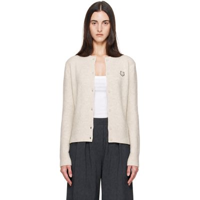 Maison Kitsuné Maison Kitsuné Beige Fox Head Lambswool High Neck Cardigan