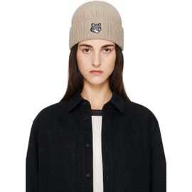 Maison Kitsuné Maison Kitsuné Beige Fox Head Large Beanie