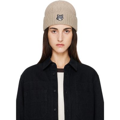 Maison Kitsuné Maison Kitsuné Beige Fox Head Large Beanie