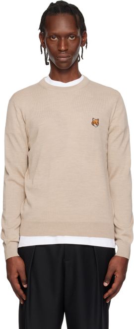 Maison Kitsuné Maison Kitsuné Beige Fox Head Merino Regular Sweater