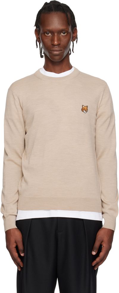 Maison Kitsuné Maison Kitsuné Beige Fox Head Merino Regular Sweater