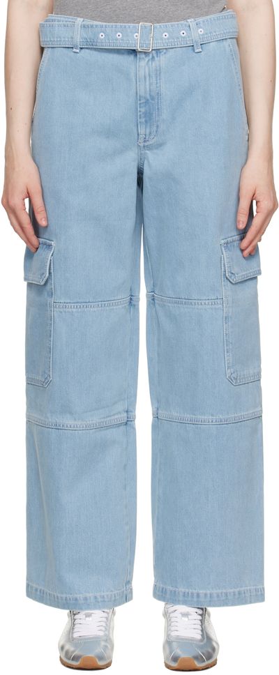 Maison Kitsuné Maison Kitsuné Blue Belted Utility Denim Cargo Pants