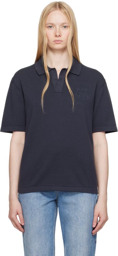 Maison Kitsuné Maison Kitsuné Gray Bold Fox Head Embroidered Knitted Polo