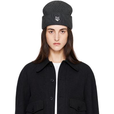 Maison Kitsuné Maison Kitsuné Gray Fox Head Large Beanie