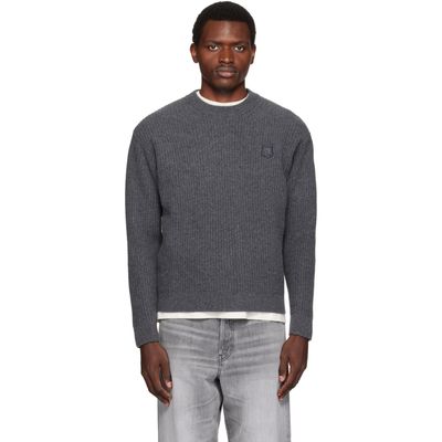 Maison Kitsuné Maison Kitsuné Gray Fox Head Wool Ribbed Sweater