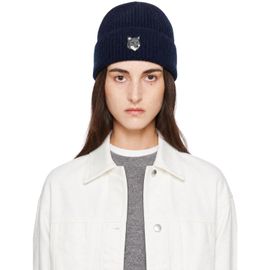 Maison Kitsuné Maison Kitsuné Navy Fox Head Large Beanie