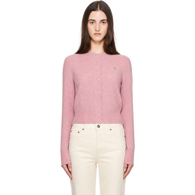 Maison Kitsuné Maison Kitsuné Pink Baby Fox Lambswool Fitted Cardigan