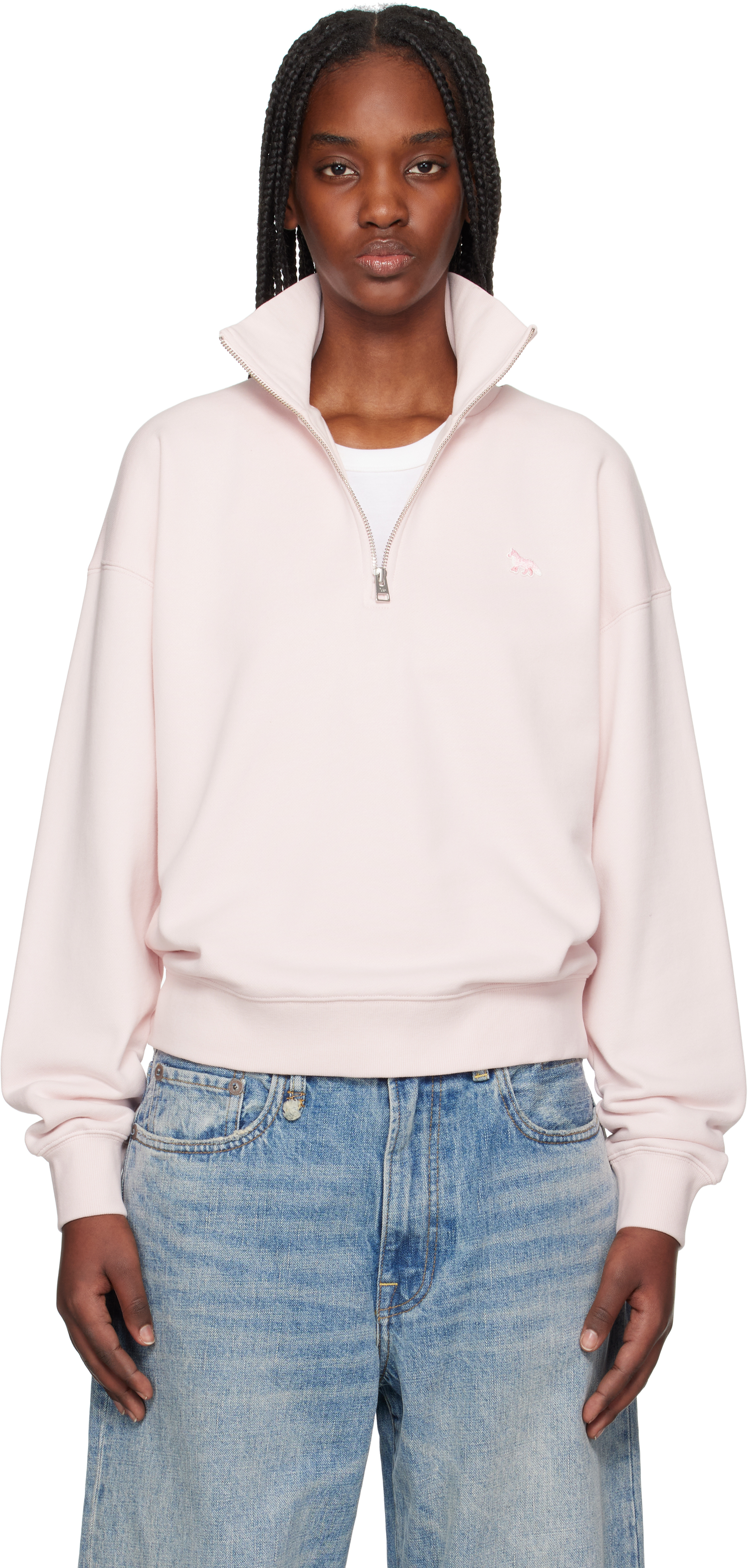 Maison Kitsuné - Pink Baby Fox Patch Half Zip Sweatshirt