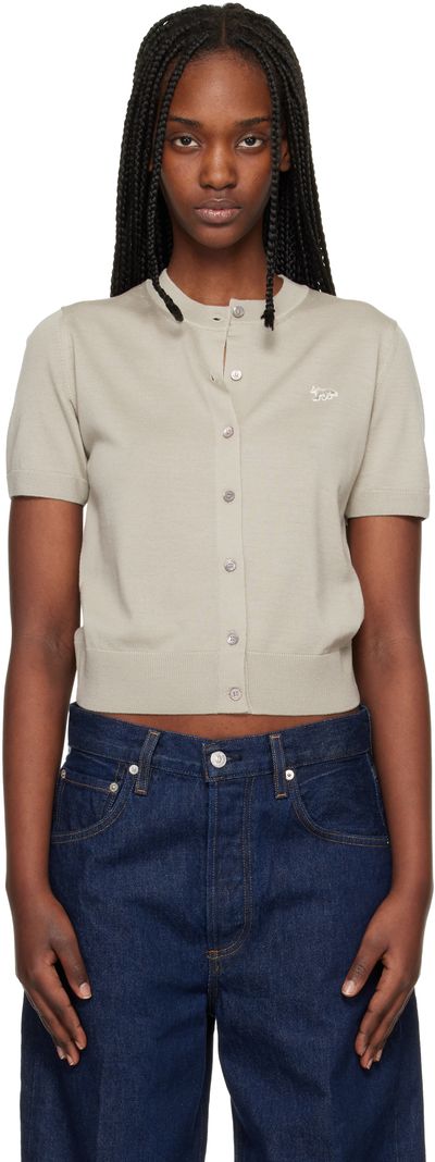 Maison Kitsuné Maison Kitsuné Taupe Baby Fox Fine Merino Short Sleeve Cardigan