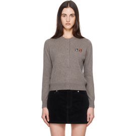 Maison Kitsuné Maison Kitsuné Taupe Double Fox Head Regular Cardigan