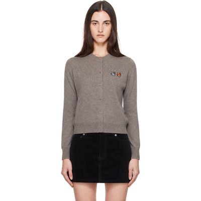 Maison Kitsuné Maison Kitsuné Taupe Double Fox Head Regular Cardigan