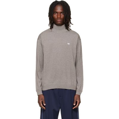 Maison Kitsuné Maison Kitsuné Taupe Profile Fox Comfort Mock Neck Sweater