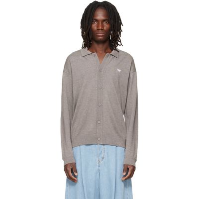 Maison Kitsuné Maison Kitsuné Taupe Profile Fox Comfort Polo Cardigan