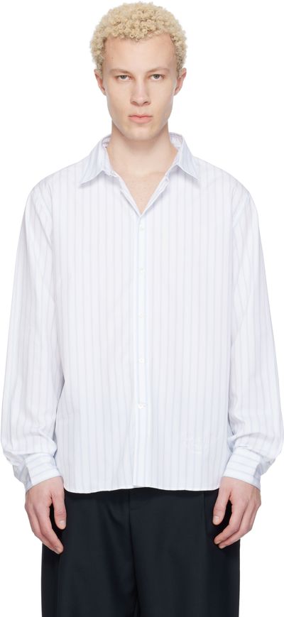 Maison Kitsuné Maison Kitsuné White & Blue Striped Casual Shirt