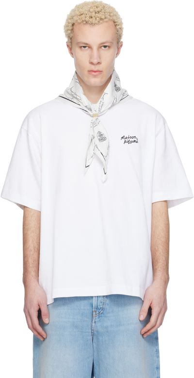Maison Kitsuné Maison Kitsuné White 'Maison Kitsuné' Handwriting Oversize T-shirt