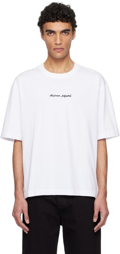 Maison Kitsuné Maison Kitsuné White 'Maison Kitsuné' Line Handwriting Oversize T-shirt