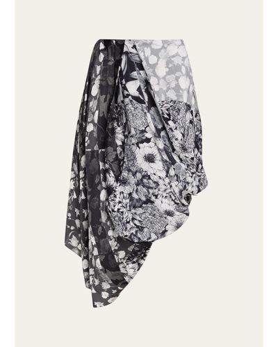 Maison Margiela Draped Floral Silk Midi Skirt