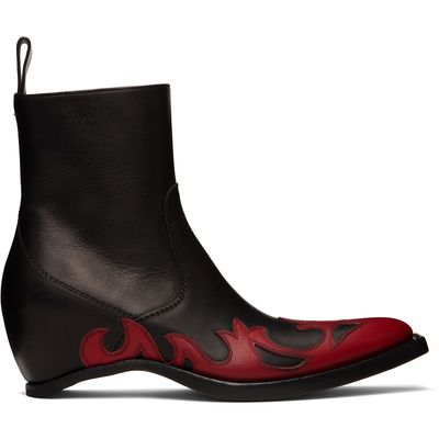 Maison Margiela Maison Margiela Black & Red Heel-Less Western Flame Boots