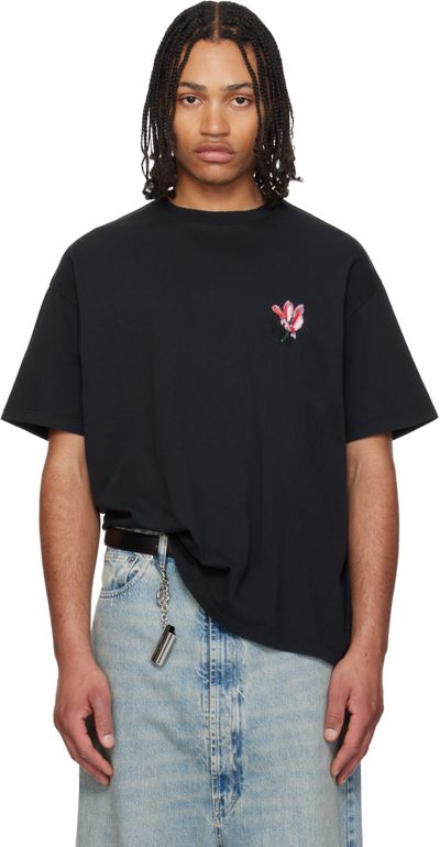 Maison Margiela Maison Margiela Black 'Floral MM' Embroidered Cotton T-shirt